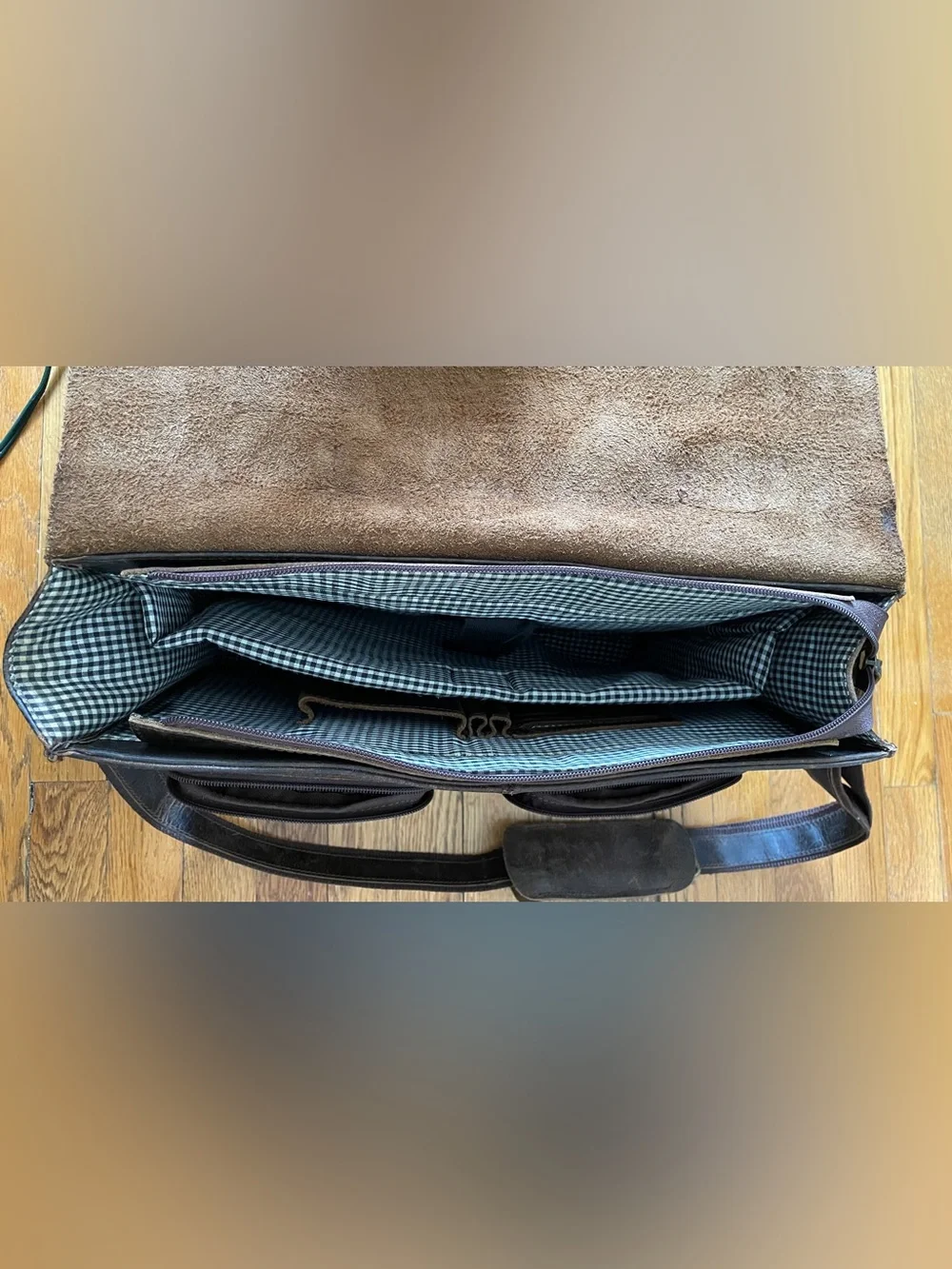 Distressed Brown Leather Messenger Bag with Adjustable Strap